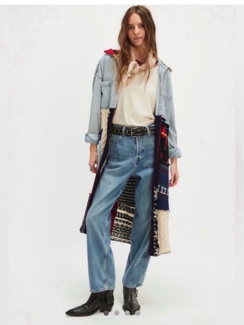 Tricia Fix Patchwork Denim Long Coat Duster